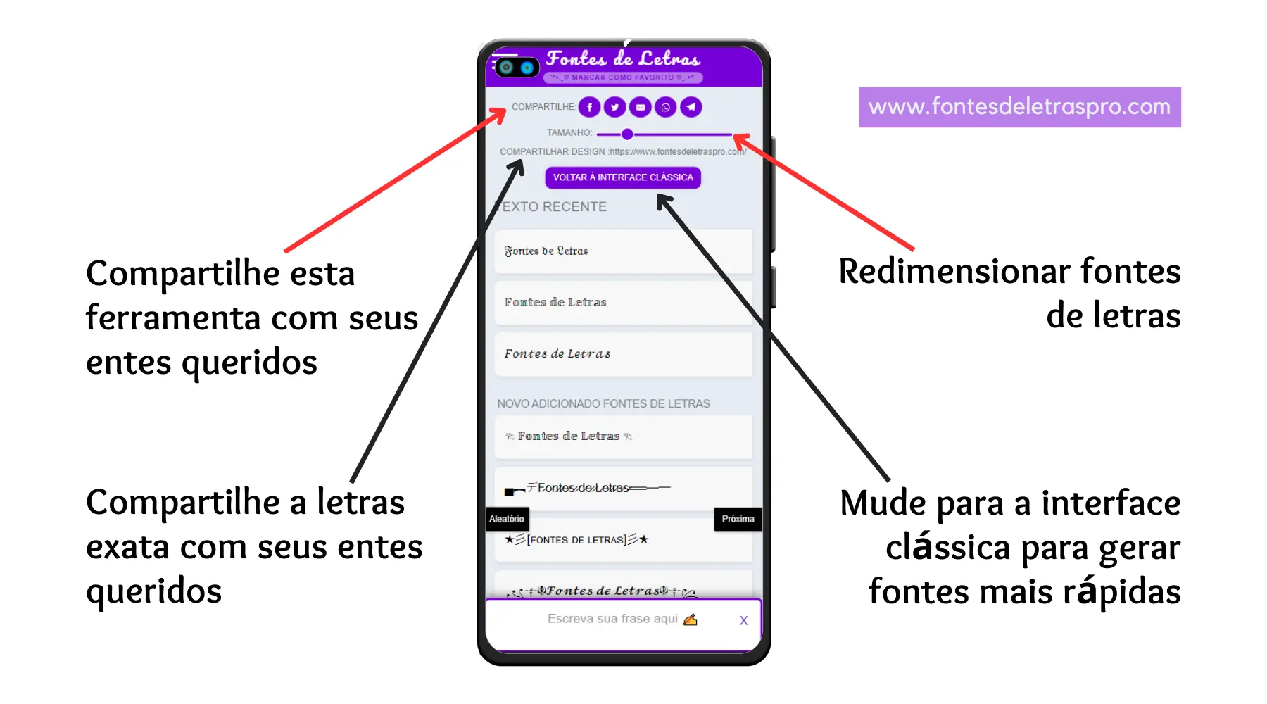 Características do Gerador de letras fixe
